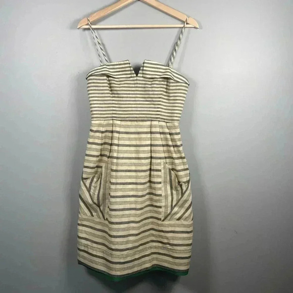 Anthropologie Maeve Changing Stripes Dress Beige Yellow Black Green Size 2 - Picture 1 of 15